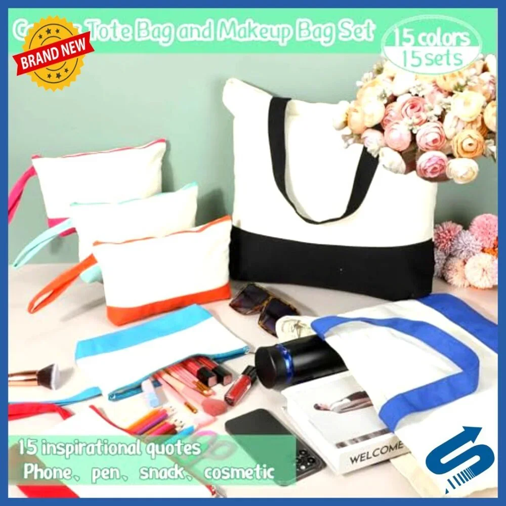 Canvas Tote Bags Bulk with Zipper Cosmetic Pouch Reusable Grocery Shopping Bags